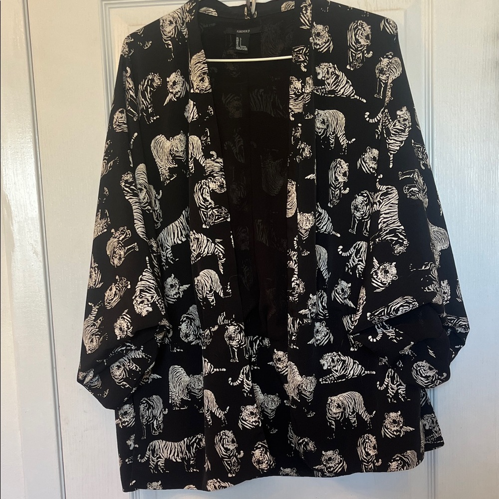Forever 21 Black and Cream Tiger Print Kimono type top